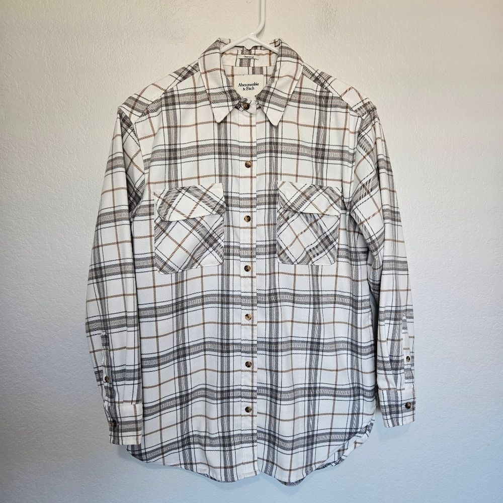 Abercrombie & Fitch Oversized Ultra Soft Plaid Button Shacket Shirt Women Small